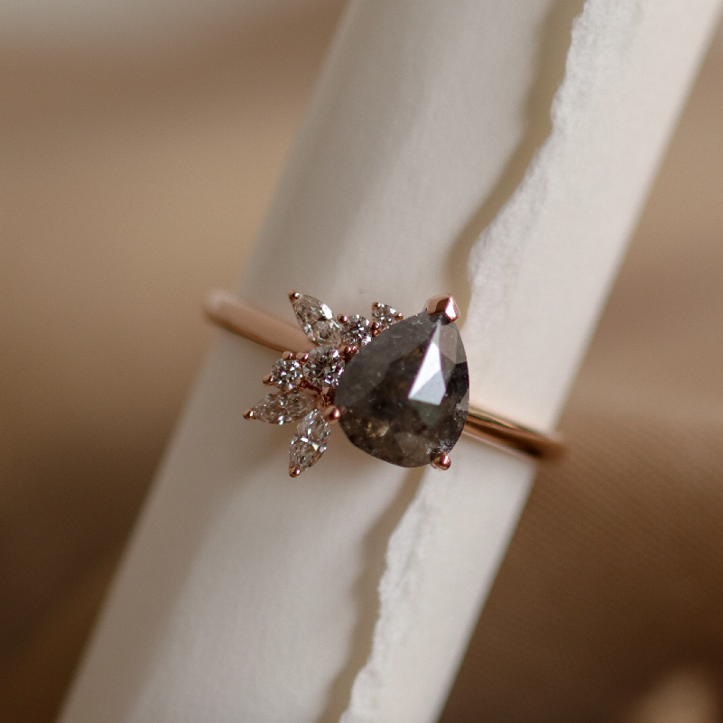 salt and pepper diamond engagement ring