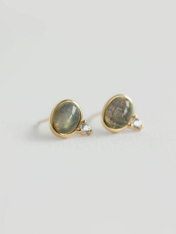 Orb Ear Studs - Labradorite in Champagne Gold