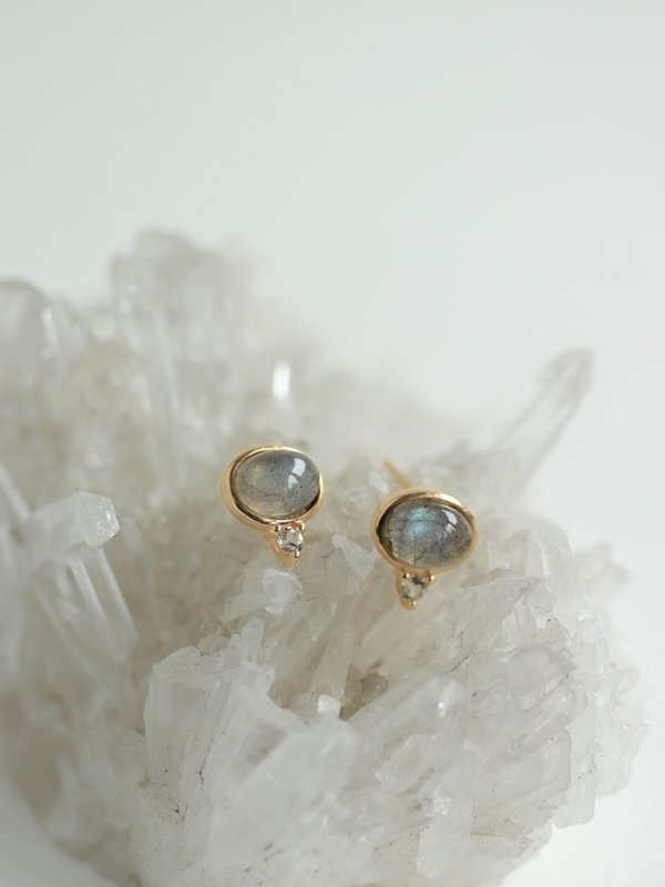 Orb Ear Studs - Labradorite in Champagne Gold