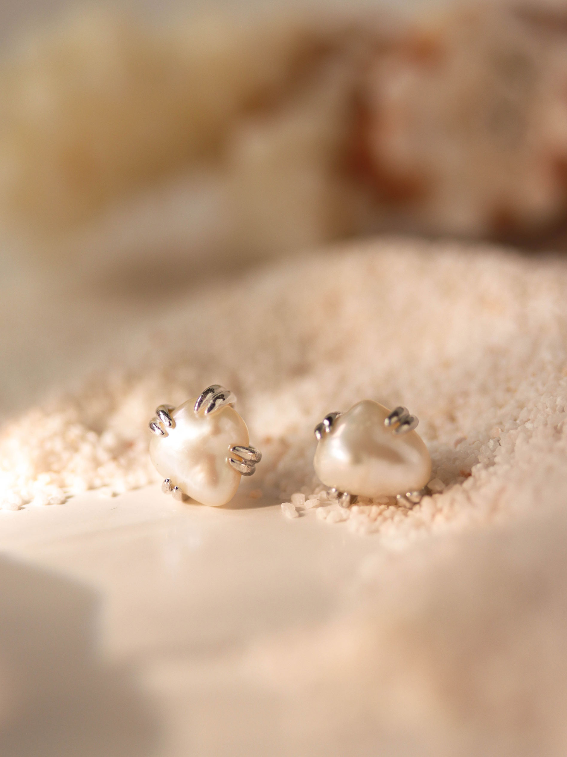 Quinn Ear Studs Keshi Pearl in Silver Curious Creatures