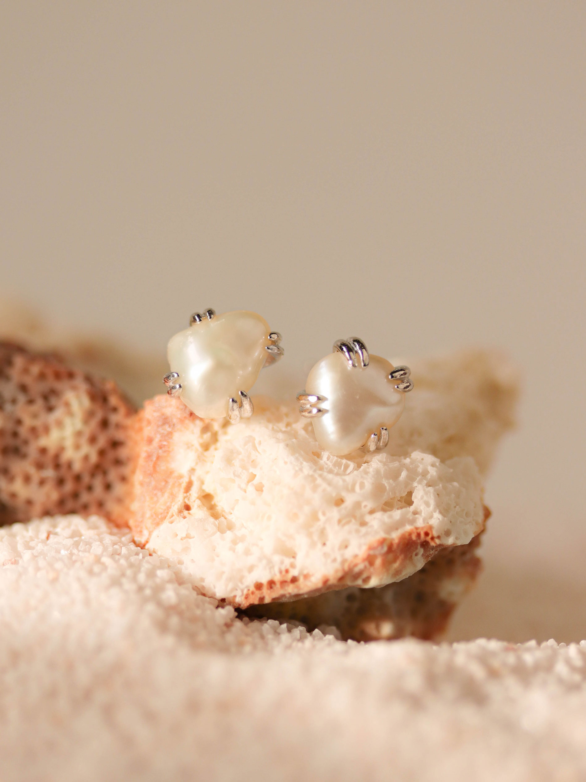 Quinn Ear Studs Keshi Pearl in Silver Curious Creatures