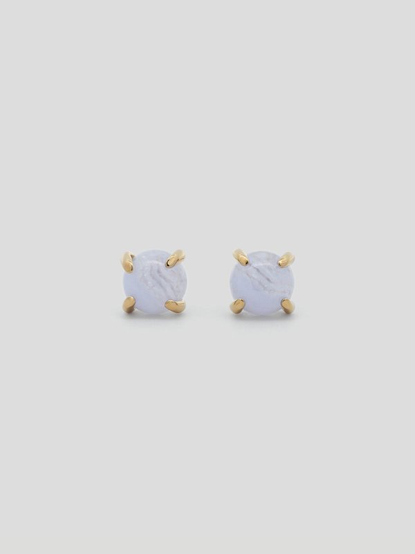 Basic Ear Studs - Blue Lace Agate in Champagne Gold