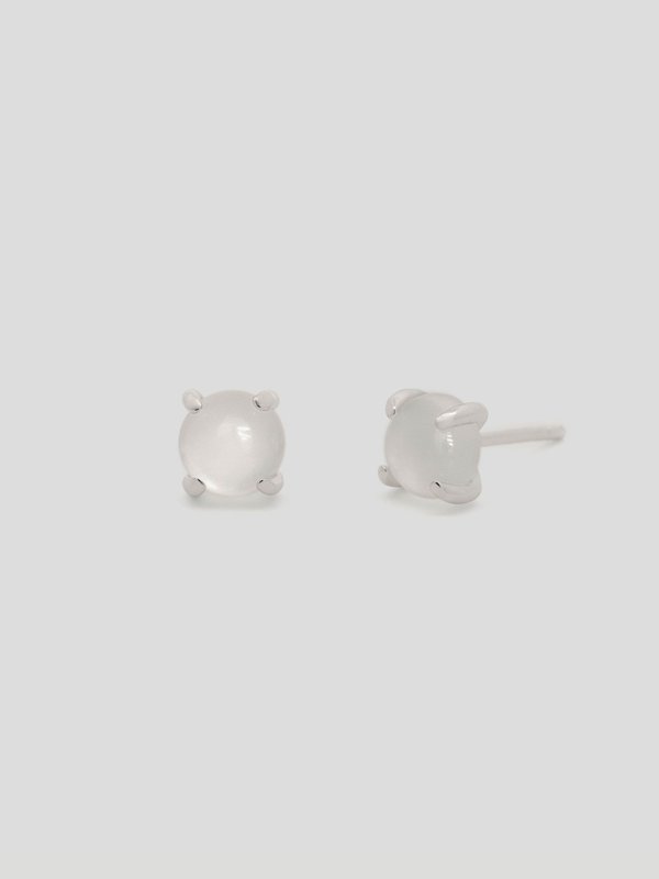 Basic Ear Studs - White Moonstone in Silver