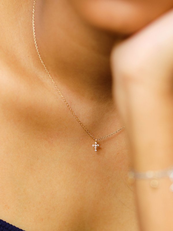 Cross Necklace - Diamonds in 14k Solid Gold