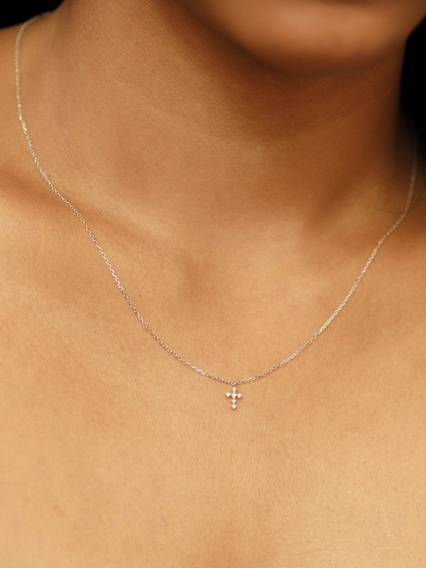 Cross Necklace - Diamonds in 14k Solid White Gold