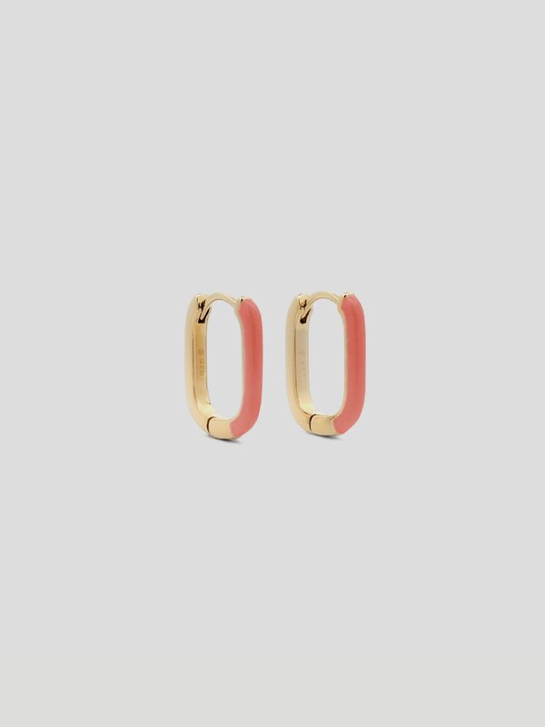 Odina Ear Hoops with Coral Enamel in Champagne Gold