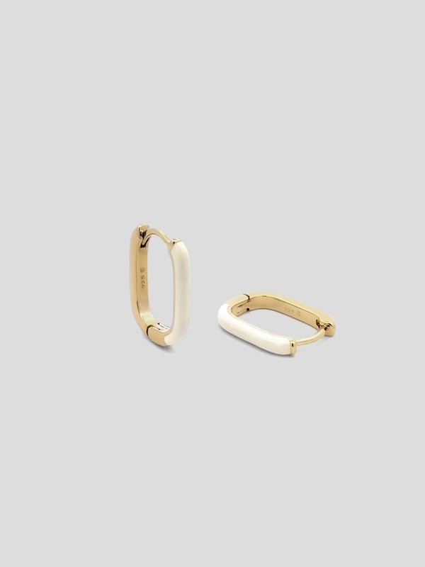 Odina Ear Hoops with Cream Enamel in Champagne Gold