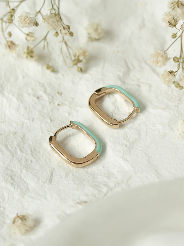 Odina Ear Hoops with Mint Enamel in Champagne Gold