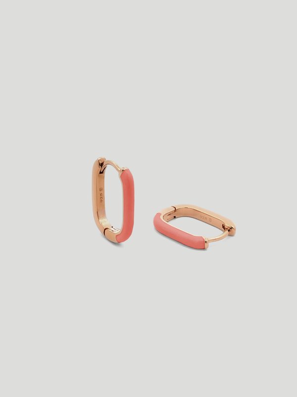 Odina Ear Hoops with Coral Enamel in Rose Gold