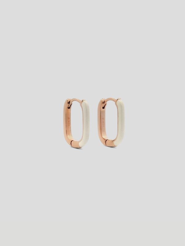 Odina Ear Hoops with Cream Enamel in Rose Gold