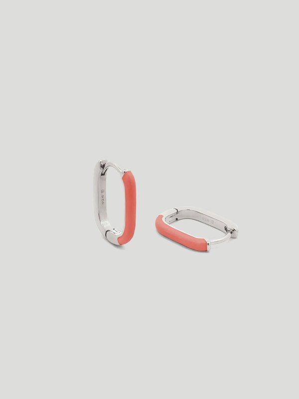 Odina Ear Hoops with Coral Enamel in Silver