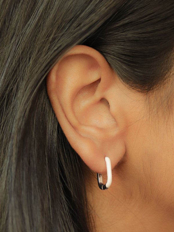 Odina Ear Hoops with Cream Enamel in Silver