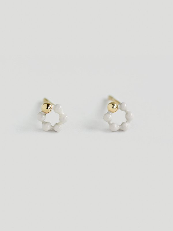 Ola Ear Studs with Cream Enamel in Champagne Gold