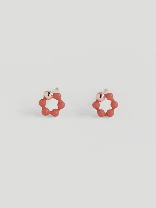 Ola Ear Studs with Coral Enamel in Rose Gold