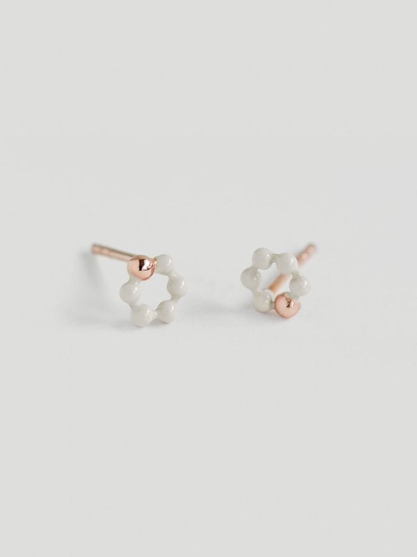 Ola Ear Studs with Cream Enamel in Rose Gold