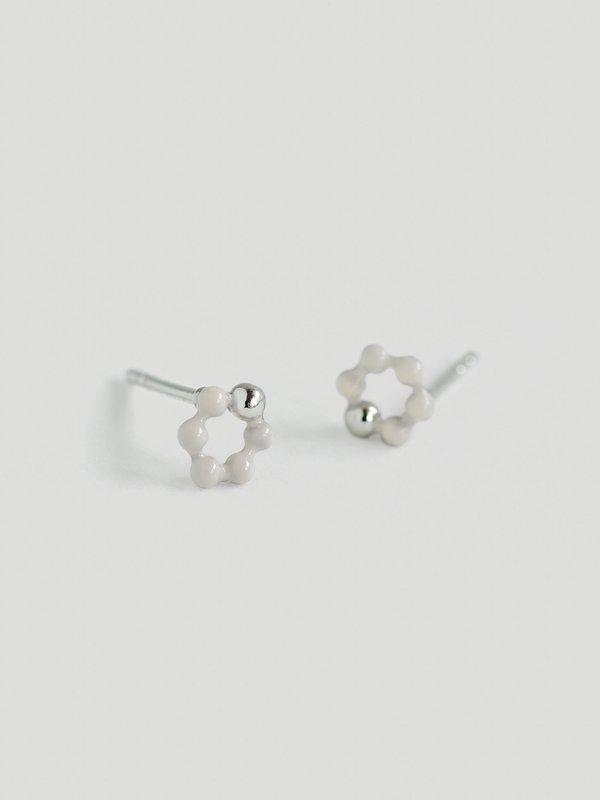 Ola Ear Studs with Cream Enamel in Silver