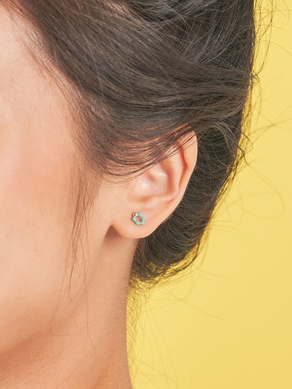 Ola Ear Studs with Mint Enamel in Silver