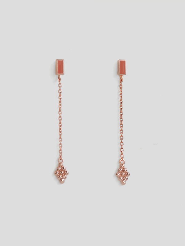 Ollie Drop Earring with Coral Enamel in Rose Gold