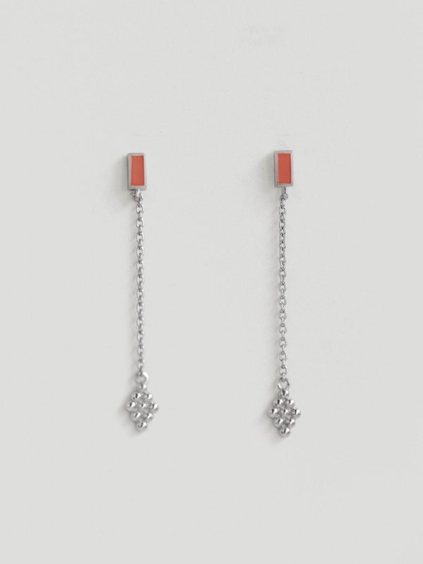 Ollie Drop Earring with Coral Enamel in Silver