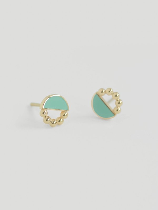 Ophelia Ear Studs with Mint Enamel in Champagne Gold