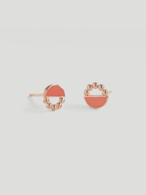 Ophelia Ear Studs with Coral Enamel in Rose Gold