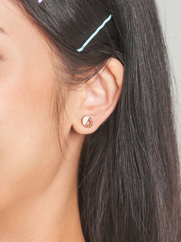 Ophelia Ear Studs with Cream Enamel in Rose Gold