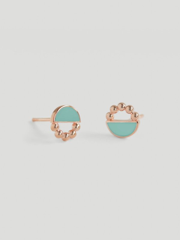 Ophelia Ear Studs with Mint Enamel in Rose Gold