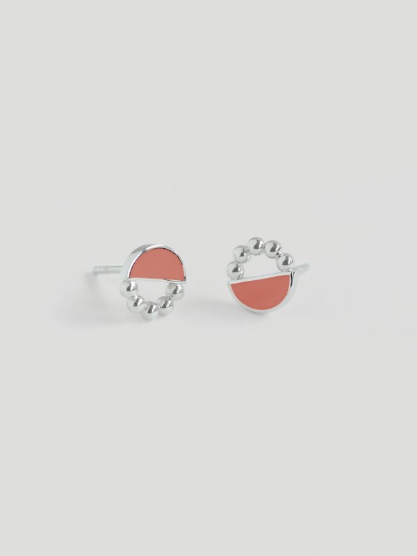 Ophelia Ear Studs with Coral Enamel in Silver
