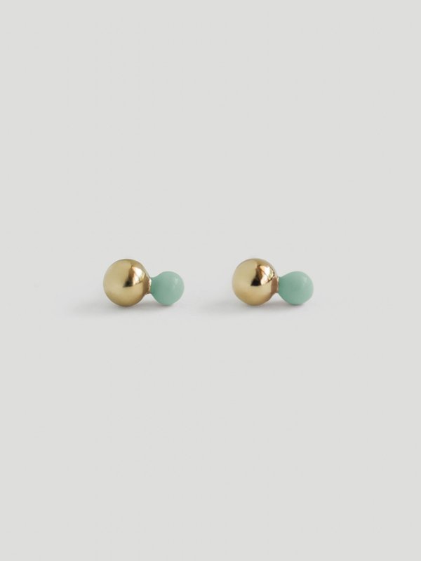 Otto Ear Studs with Mint Enamel in Champagne Gold