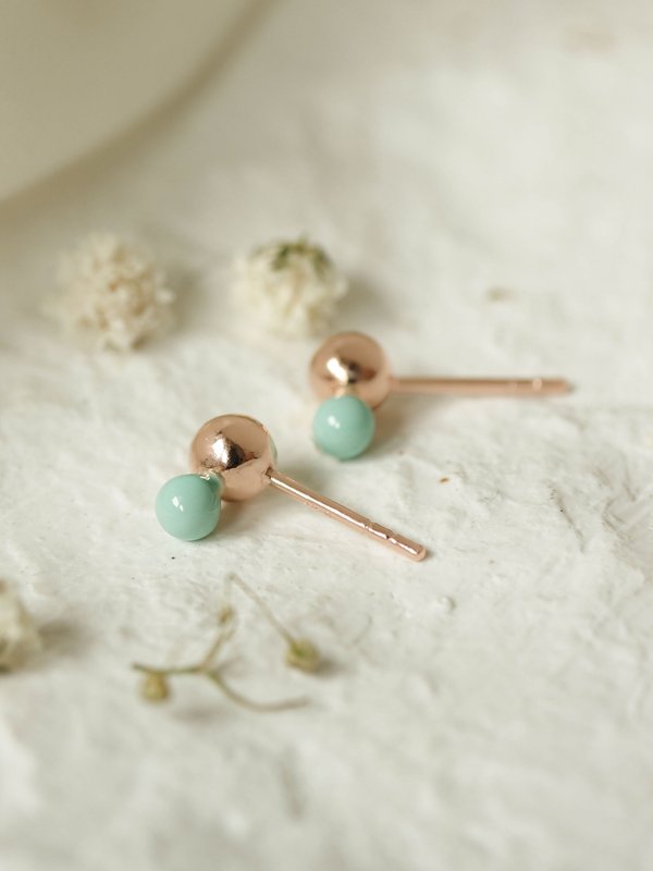 Otto Ear Studs with Mint Enamel in Rose Gold