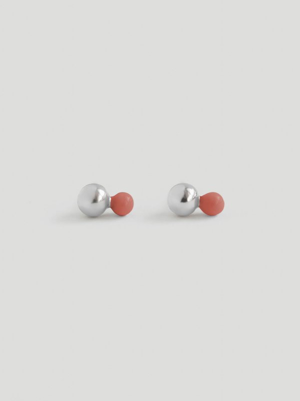 Otto Ear Studs with Coral Enamel in Silver