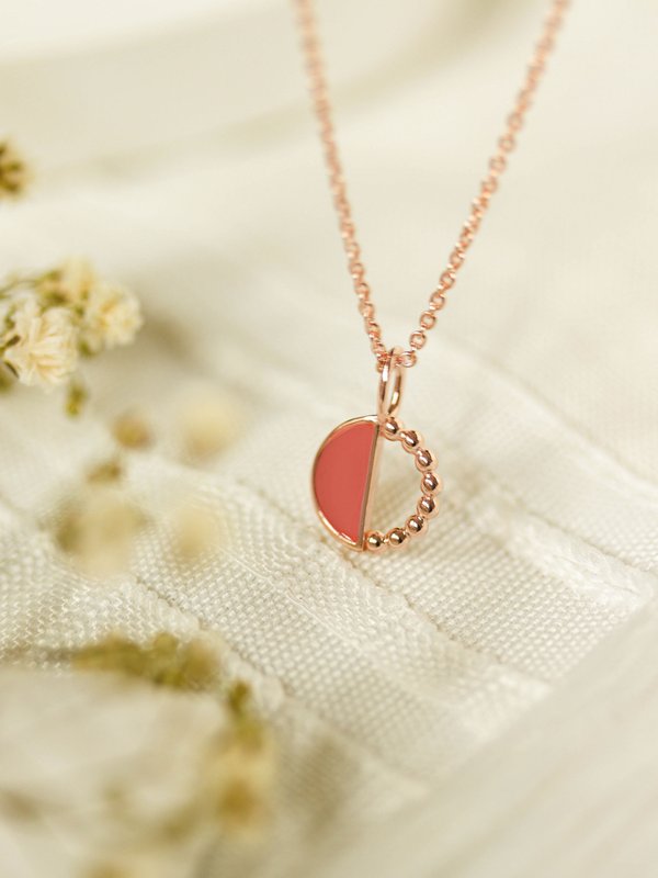 Ophelia Necklace - Coral Enamel in Rose Gold
