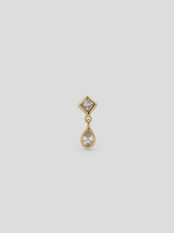 Dewdrop Threaded Labret Earring - White Sapphire in 14k Gold (Single)