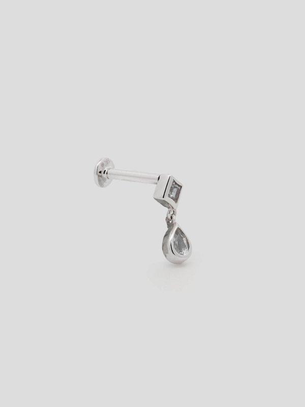 Dewdrop Threaded Labret Earring - White Sapphire in 14k White Gold (Single)