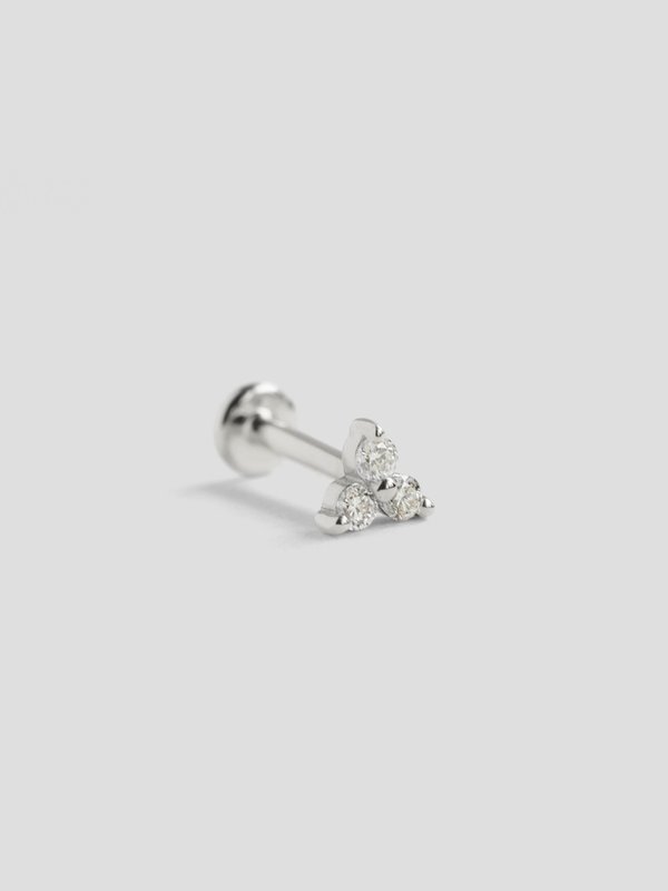 Trinity Threaded Labret Earring - Diamonds in 14k White Gold (Single)