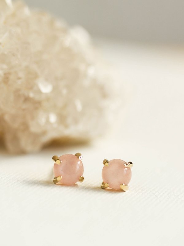 Basic Ear Studs - Peach Moonstone in Champagne Gold