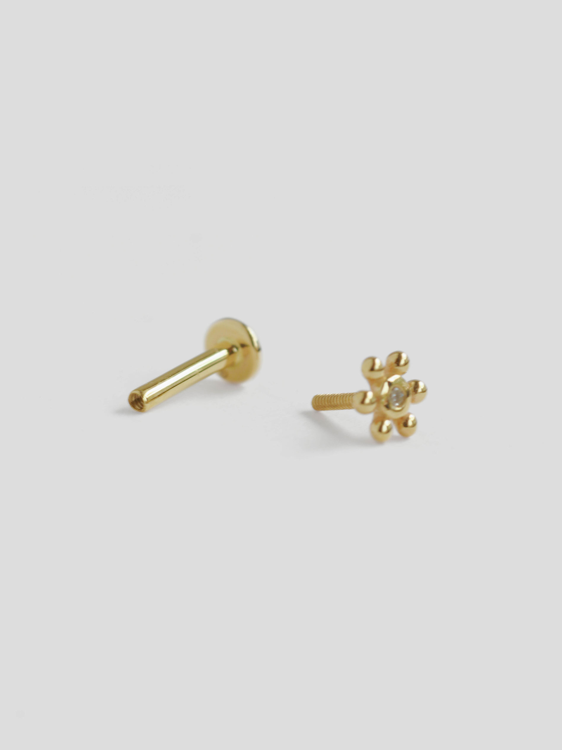 Hibiscus Threaded Labret Earring - Diamonds in 14k Gold (Single ...
