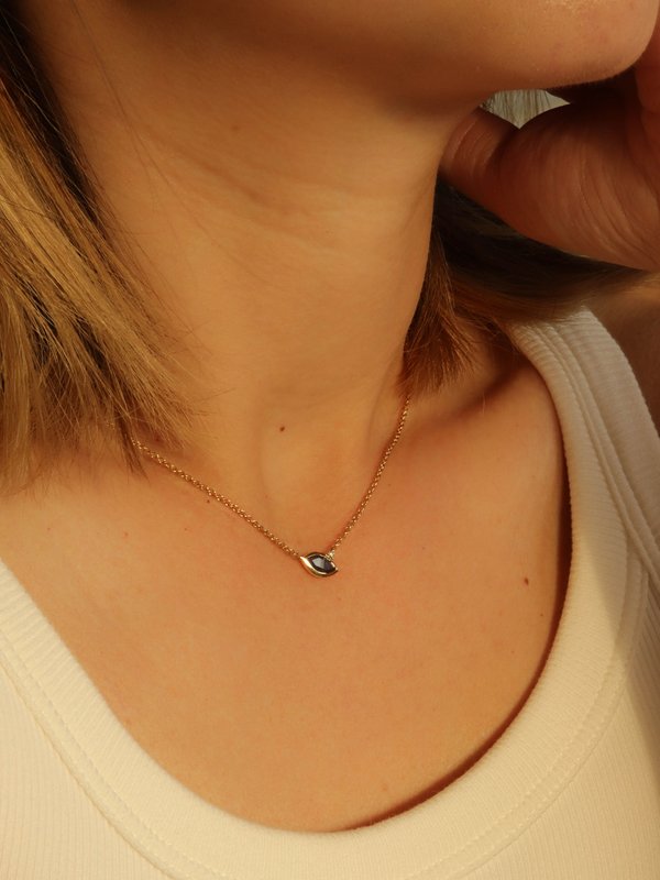 One-of-a-kind Stellar Necklace - Portrait-cut Sapphire with Diamond in 18k Solid Gold 03