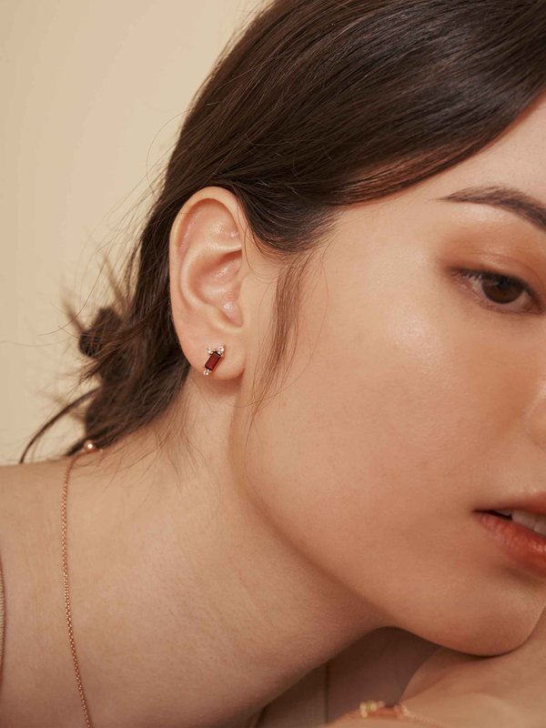 Roxy Ear Studs - Rhodolite in Rose Gold
