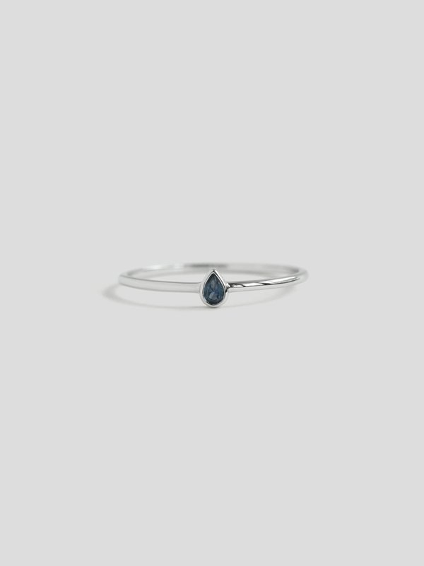 Teardrop Ring - Blue Sapphires in 14k White Gold