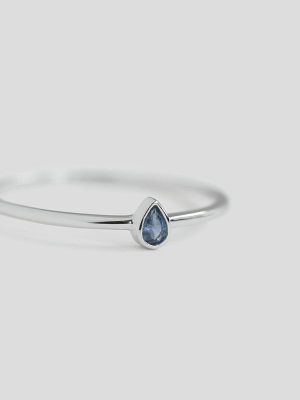 Teardrop Ring - Blue Sapphires in 14k White Gold