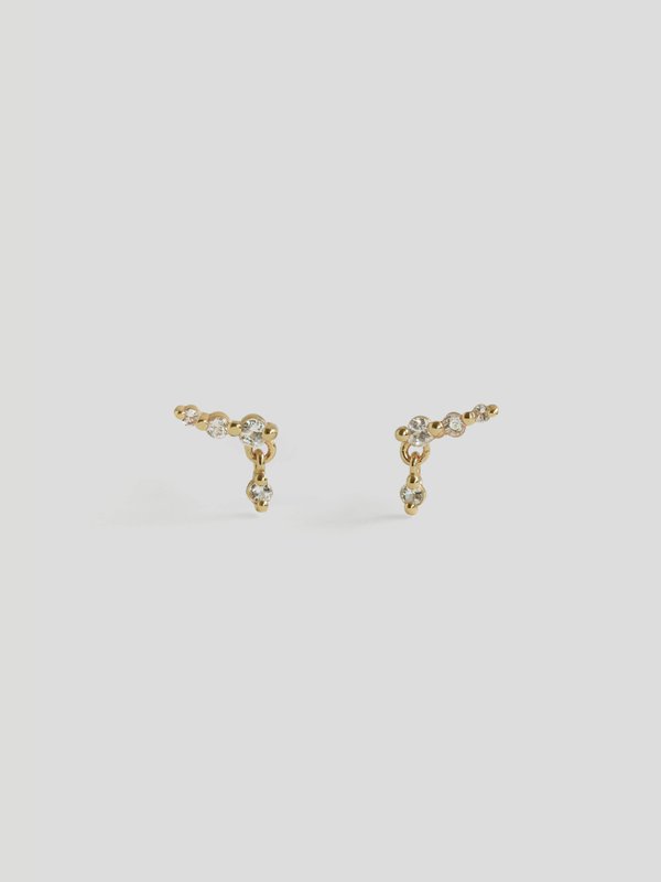 Drizzle Ear Studs - White Topaz in Champagne Gold