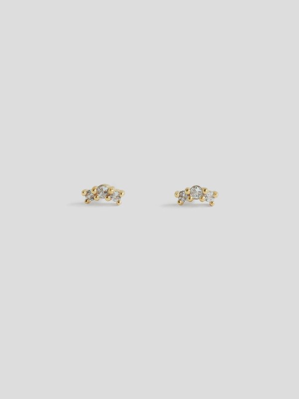 Wave Ear Studs - White Topaz in Champagne Gold