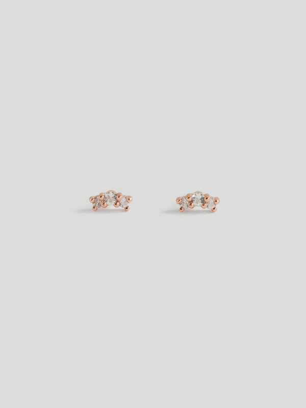 Wave Ear Studs - White Topaz in Rose Gold