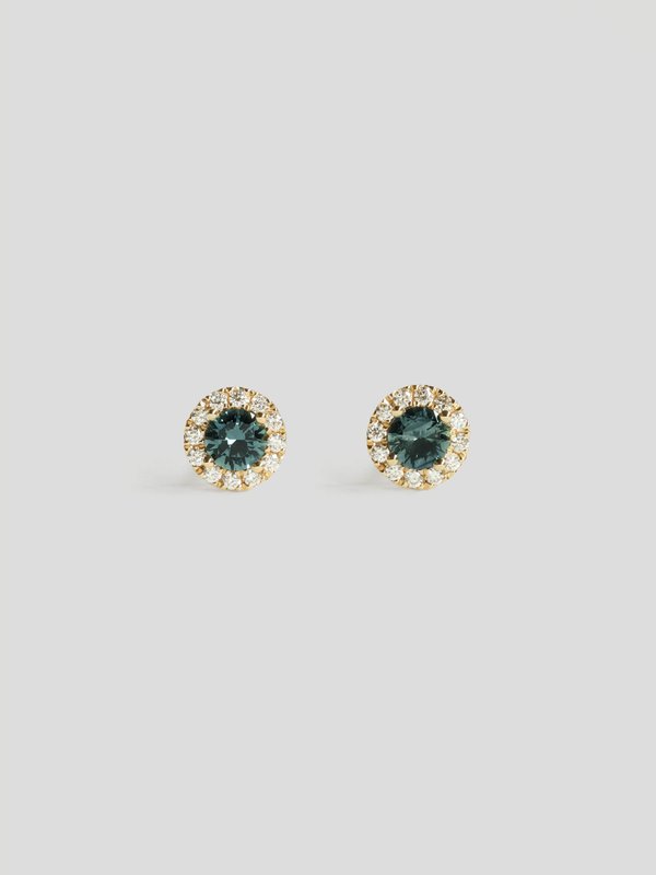 One-of-a-kind Halo Ear Studs - Sapphire and Diamonds in 18k Solid Gold 03