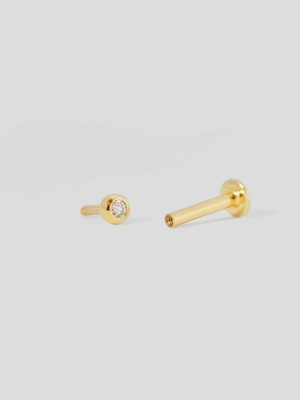 Beam Threaded Labret Earring - Diamond in 14k Gold (Single)