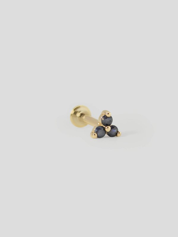 Trinity Threaded Labret Earring - Blue Sapphires in 14k Gold (Single)