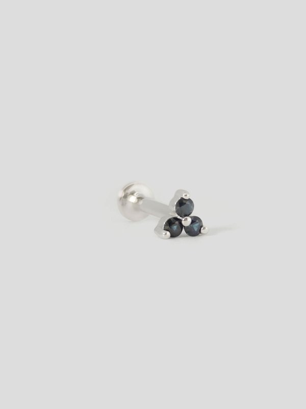 Trinity Threaded Labret Earring - Blue Sapphires in 14k White Gold (Single) 