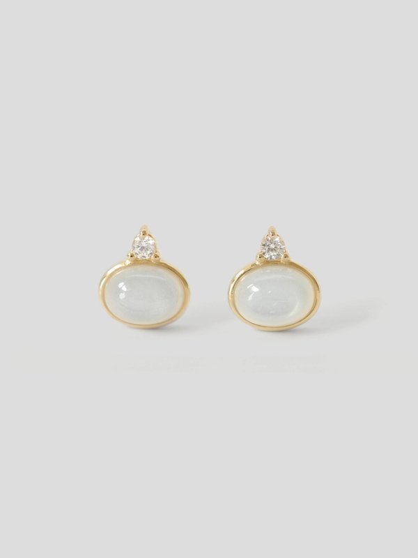 Orb Ear Studs - White Moonstone in Champagne Gold