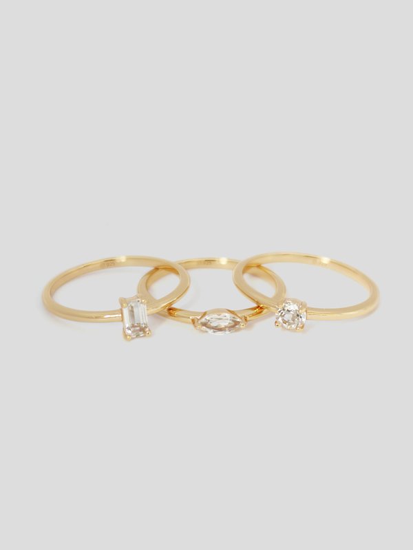 Strange x Curious - Virtue 3-Piece Ring Set - White Topaz in Champagne Gold